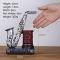 Retro saxophone figurine and pen holder with music book base for home shelf decor - Retro Saxophone (Silver)