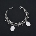 Bracciale a doppio strato in acciaio inox argento con medaglia religiosa e perle - Stile Vergine Maria