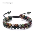 6mm faceted India Agate double-layer woven bracelet with adjustable black cord - 6MM Indian Agate