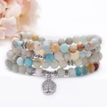 Amazonite 108 mala bead bracelet with silver Tree of Life charm in bohemian style - Tree of Life Style / 108 Beads