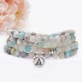 Amazonite 108 mala beads bracelet with silver Buddha charm and lotus tree of life accents - Buddha Style / 108 Beads