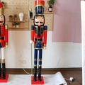 Set of two 180cm red and blue wooden nutcracker soldier statues with gold accents - Axe