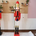 Classic 180cm wooden nutcracker soldier in red and blue uniform with golden crown - Red Body Black Hair