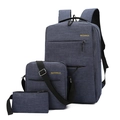 3-piece dark blue oxford backpack set including crossbody bag and small pouch - Three-Piece Set / Blue