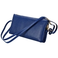 Close-up of deep blue litchi pattern leather bag with golden zipper and strap detail - Royal Blue