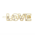 Pasador de pelo LOVE dorado de aleación con perlas blancas y diamantes de imitación - LOVE