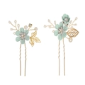 Épingles à cheveux de mariée faites main avec fleurs bleu clair perles et cristaux - Vert