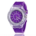 Transparent purple silicone watch with crystal-encrusted bezel and quartz movement - Purple