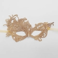 Maschera veneziana in pizzo dorato ricamato con nastri per feste e ballo in maschera - Stile Fenice / Base Oro Zircone Colorato
