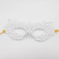 Elegant white lace masquerade party mask with yellow ribbons for Halloween costume - Pointed Style / White