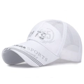 Summer white mesh sun hat with SPORTS embroidery and extended brim for outdoor activities - Adjustable / White