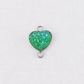 Macro detail of a 13mm green heart charm connector with shimmering crystals in metal base - Green (2)