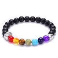 Lava stone bead bracelet with dog paw and heart charms featuring chakra colored beads - Silver-Frosted Stone