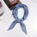 Morandi blue pleated rhombic silk scarf for women featuring a minimalist accordion design - Blue