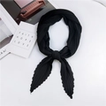 Solid black pleated diamond neck scarf with minimalist textured finish and pointed ends - Black