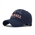 Berretto da baseball in cotone blu scuro con ricamo bianco West Indies e palma - Tema West Indies/Jamaica (498-3) / Blu navy