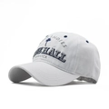 White cotton baseball cap with blue West Indies palm tree 3D embroidery on front - White