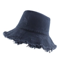 Cappello a secchiello in denim blu scuro con bordi sfrangiati e stile retrò chic - 57-58cm / Blu navy