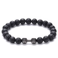Black volcanic stone bead bracelet with silver dumbbell featuring Live Lift engraving - Lava Stone