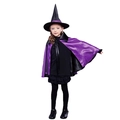 Kids purple witch cloak with black pointed hat for Halloween cosplay party costumes - 70cm / Purple & Black Satin Cape