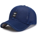 Dark blue breathable mesh baseball cap with embroidered logo patch for summer outdoor sports - Adjustable / Blue