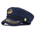 Close-up of navy captain hat with golden crown embroidery and woven rope detail - M (56-58cm) / Crown Embroidery Style (503) / Navy Blue