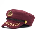 Close-up of gold crown embroidery and anchor buttons on a burgundy mariner cap - M (56-58cm) / Crown Embroidery Style (503) / Burgundy