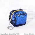 Blue square 3D sequin coin purse for girls with yellow zipper and keychain, 6x5x6cm size - 6x5x6cm / Blue