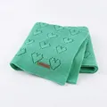Mint green knitted baby blanket with hollow heart patterns and premium leather label - 100*80 / Grape Green