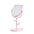 Miroir de maquillage rose avec oreilles de chat et base de rangement bijoux - Oreilles de chat rose