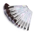 Detail of 10-piece makeup brush set with crystal diamond handles and synthetic bristles - 10Pcs White Handle Grey Bristles with Fan Brush