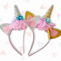 Cute unicorn headband set with sequins cat ears and pink fabric flowers for girls - Unicorn Gold Horn
