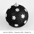 Black Christmas ornament ball with white floral patterns and silver glitter, 8cm diameter - Type F (8cm Floral Applique Ball)