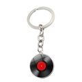 Creative vinyl record keychain with red label and silver metal ring for bag decoration - Classic Red Label