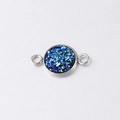 Macro view of 10mm stainless steel drusy connector with glittering blue and green stones - Deep Mixed Blue (19)