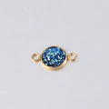 Close-up of 10mm gold stainless steel round charm with blue glitter and dual connectors - Blue Glitter Style (19)