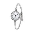 Detail of silver twisted cable bangle watch with a minimalist round white quartz dial - Silver Bangle-White Dial-Arabic Numerals