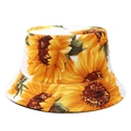 Bob réversible imprimé tournesols 3D en coton blanc pour protection solaire d'été - Taille unique / Blanc