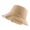 Minimalist cotton denim bucket hat in khaki with fashionable frayed edges for women - 57-58cm / Yellow