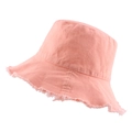 Frayed edge cotton bucket hat in coral pink with washed canvas fabric texture - 57-58cm / Pink