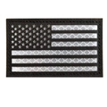 Tactical US flag IR reflective patch with black laser-cut fabric and silver honeycomb pattern - Black & White (Left)