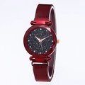 Elegante reloj de cuarzo para mujer con esfera de cielo estrellado y malla magnética - Rojo