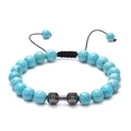 Pulsera de turquesa azul cielo con mancuerna de aleación mate gris y grabado Lift - Estilo Mancuerna Turquesa / Turquesa