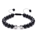 Pulsera fitness de piedra de lava con cuentas negras mate y colgante de pesa plata Live Lift - Estilo Mancuerna Piedra Mate / Piedra mate