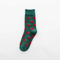 Mid-calf cotton sock in dark green featuring a vibrant red strawberry pattern - One Size / Dark Green Strawberry
