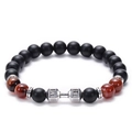 Lava stone fitness bracelet with tiger eye beads and silver barbell featuring LIVE LIFT - Banded Agate