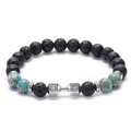 Lava rock and turquoise barbell beaded bracelet with silver Live Lift dumbbell charm - Emperor Stone