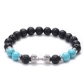 Lava rock and turquoise bead bracelet featuring a silver dumbbell charm with LIVE LIFT engraving - Turquoise