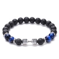 Black lava stone and blue tiger eye beaded dumbbell bracelet with LIVE LIFT engraving - Blue Tiger Eye