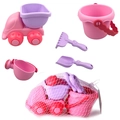 Pink and purple soft plastic beach toy set with truck and bucket in a mesh bag - Beach Soft Rubber Truck & Bucket Set / Pink